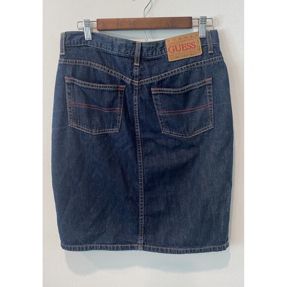 Vtg Y2K GUESS JEANS Denim Skirt Women's Sz 29 Blue Pencil Front Slit High Waist - Picture 9 of 9